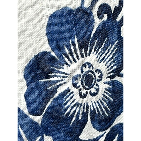 Chicos 100% Linen No Iron Floral Stamp Print Ink Blue 1.5 Button Up Blouse M 10 - Picture 2 of 9